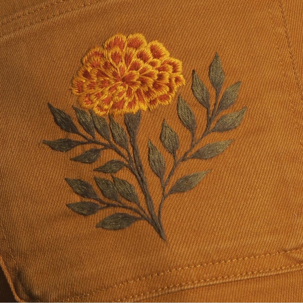 SOLD | Embroidered Everlane Slim Leg Crop | Size 00 | Brass/Mustard Brown - Picture 2 of 9